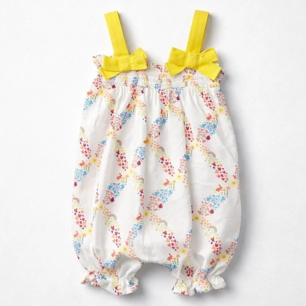 Lullaby Lane yellow and white Sleeveless smocked one piece romper 6-9 months NWT